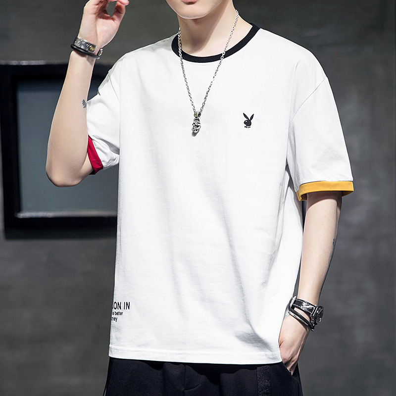 潮牌纯棉短袖t恤男2021夏季新款冰丝男士体恤圆领休闲半袖上衣服|ms