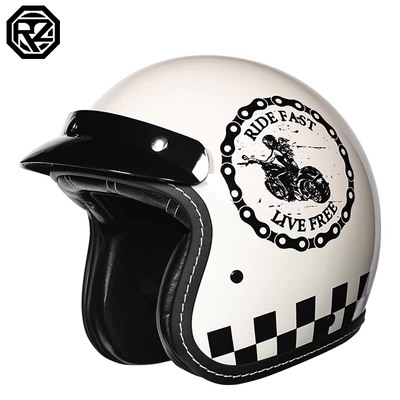 Motosiklet dəbilqələri: 3/4 helmet winter retro half helmet - m-ivory-white-uninhibited