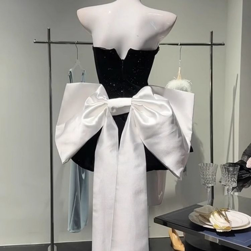 誕生日ドレス、ハイエンドのライトラグジュアリーニッチプリンセスチュチュスカート、リボンチューブトップベルベットドレス|undefined