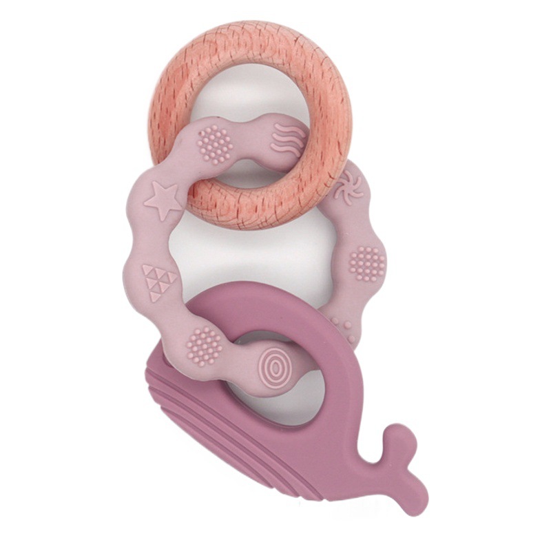 Con Beech ballena mordedor alimentos grado bebé molar juguete mordida de los niños juguete en stock al por mayor