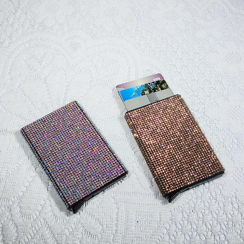 Caja de tarjeta emergente automática de diamantes con incrustaciones de diamantes, tarjeta de visita, tarjeta de crédito bancaria, caja de tarjeta