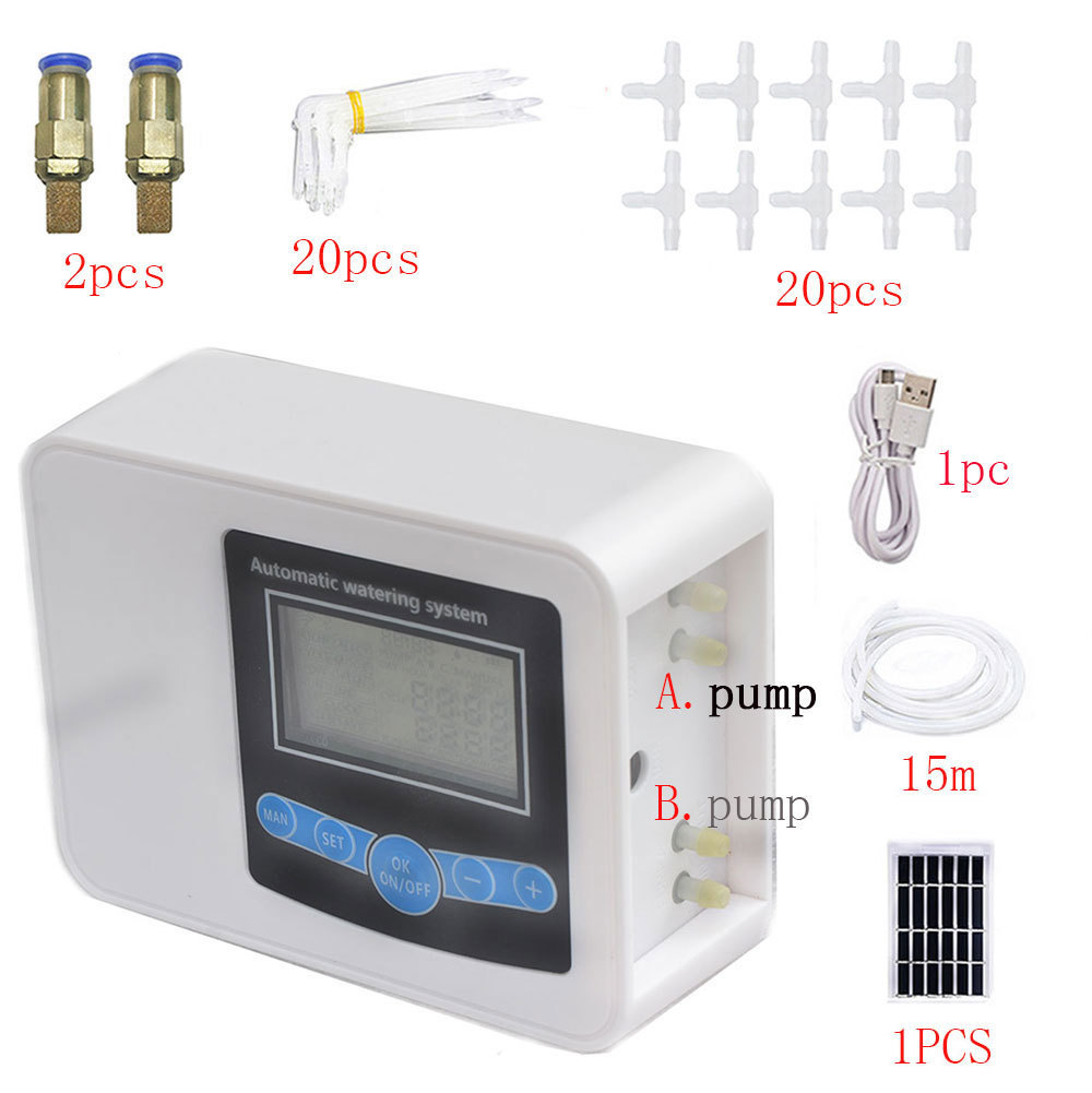 Comercio exterior Solar doble bomba de riego Dispositivo de riego temporizador balcón jardín flores y plantas controlador de riego Dispositivo de riego