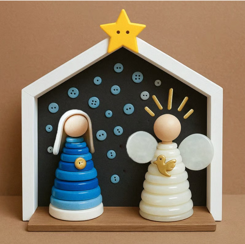 跨境爆款DIY Button Nativity Scene Kit纽扣圣诞场景木屋套装|undefined
