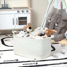 跨境棉绳编织收纳篮儿童房玩具零食储物筐大容量脏衣篓杂物洗衣篮