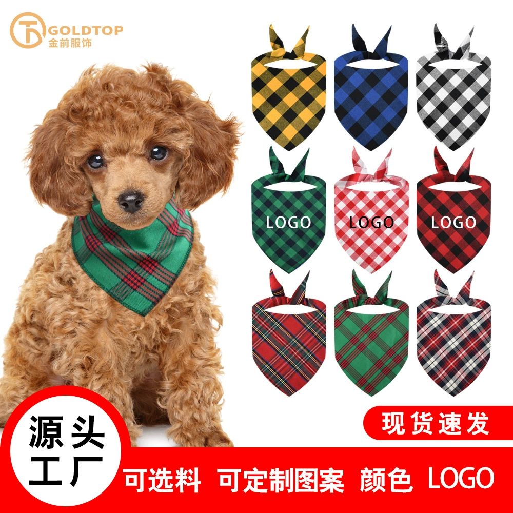 Трансграничная Амазонка Рождественская вечеринка по случаю дня рождения diy домашнее животное рот полотенце оптовая продажа кошек и собак хлопчатобумажное клетчатое треугольное полотенце