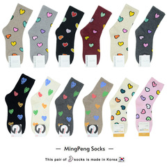 0韓國襪子empole彩色愛心桃心中腰女襪子秋冬休閒棉襪東大門學院