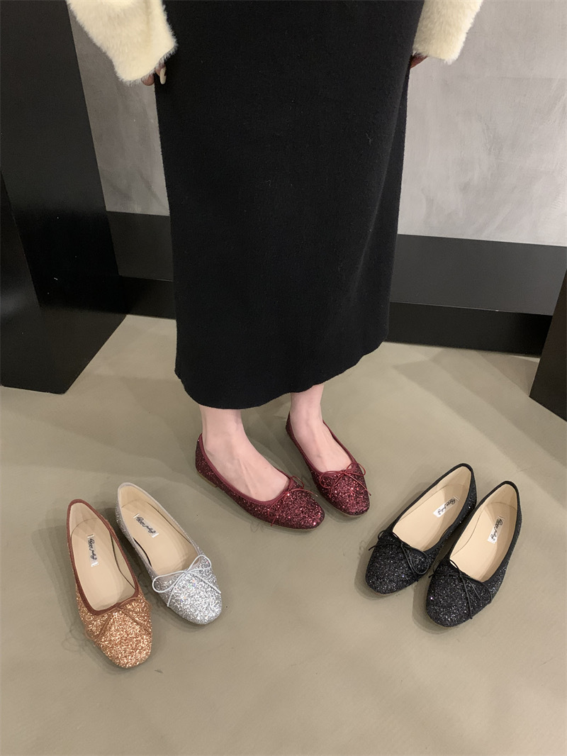 2024 frühling Herbst Neue Feine Funkelnden Stil Flache sohle Einzel für und Damen Bogen Flach Mund Ballett Tanz Schuhe_voghion.com