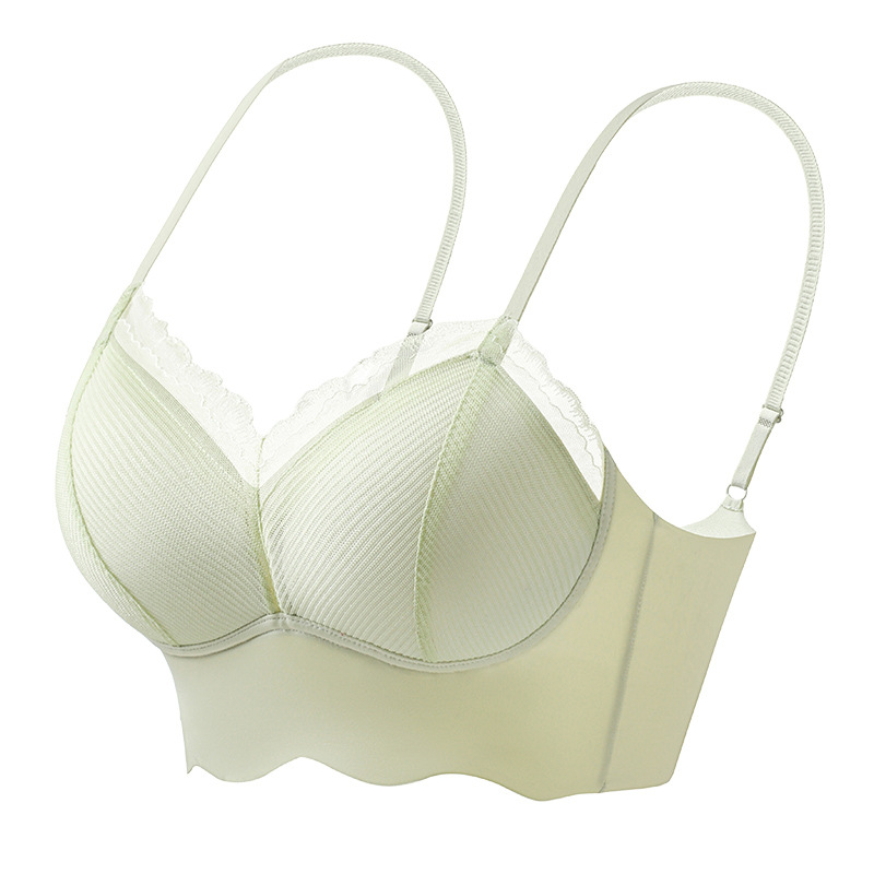 Ropa interior de tubo con tirantes de espalda sin costuras de encaje francés, pecho pequeño para mujer, copa fija, sujetador de chaleco sin anillo de acero