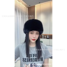 秋冬新款仿皮草平顶帽子狐狸毛加厚毛毛保暖冬季风雪帽子跨境货源