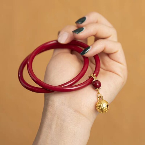 Cinnabar pendant, natural chalcedony jingle bracelet, summer antique simple style, step by step bestie gift jewelry