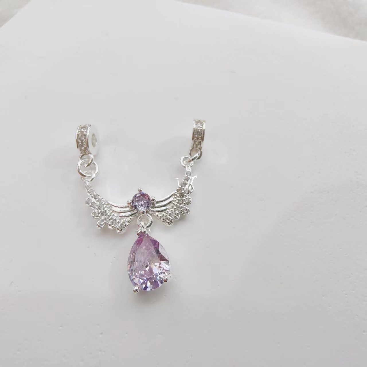 Color-Preserving Zircon Inlaid Pendant Wing Necklace Crystal Bracelet DIY Accessory Spacer Bead with Through-Hole Handmade Material New Model