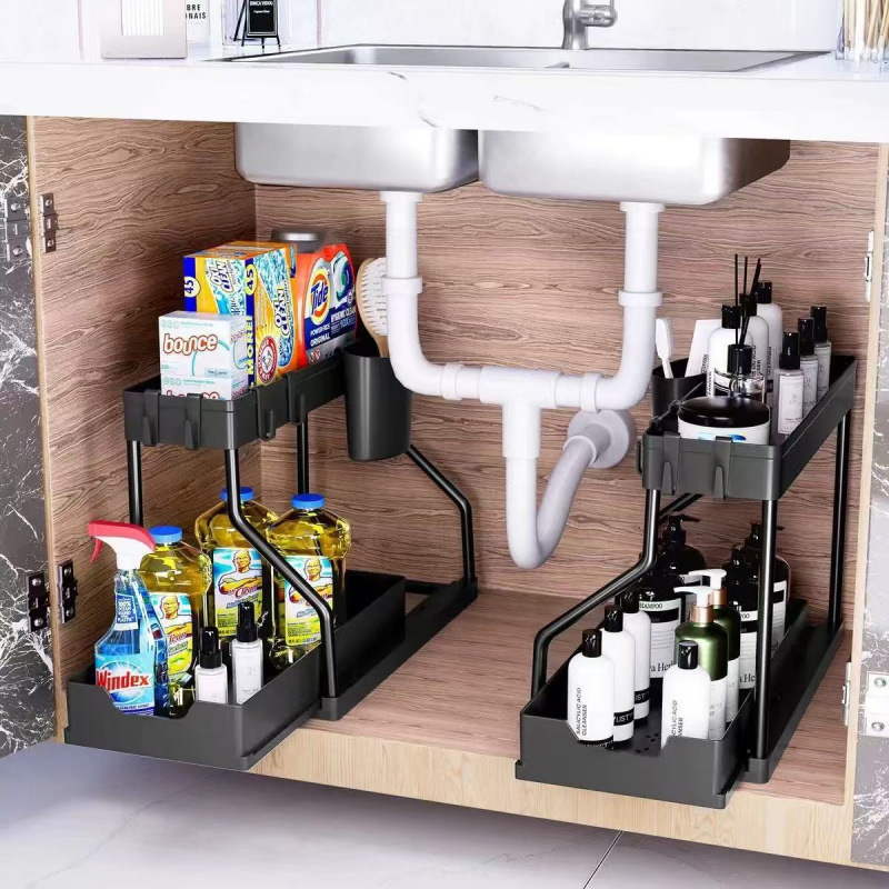 Multifunctional Double-Layer Floor-Standing Kitchen Countertop Storage Rack Spice Rack Bathroom Storage Rack Sink Storage