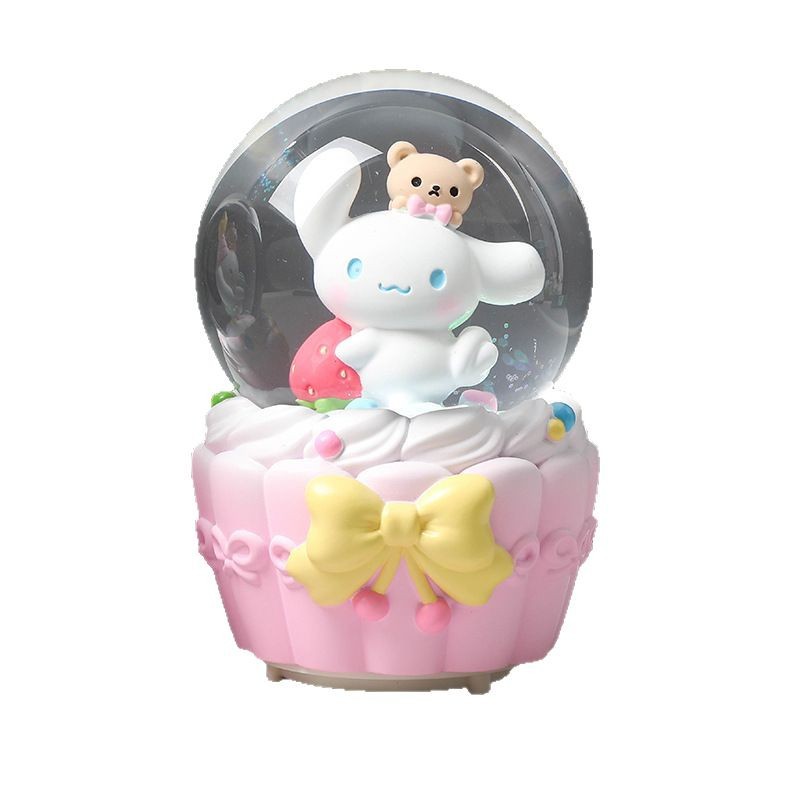 Pequeño libro rojo estilo caliente perro de orejas grandes bola de cristal caja de música nieve brillante niña dormitorio decoración de escritorio regalo