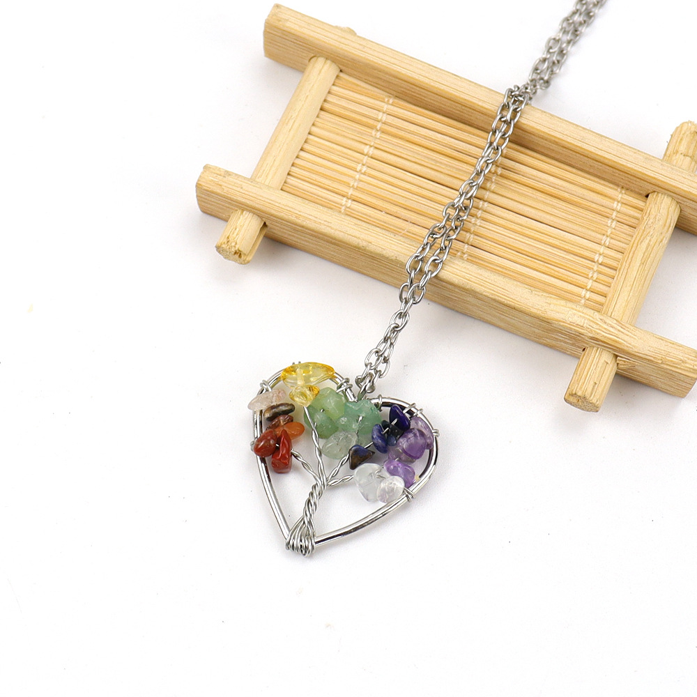 10g Weight Alloy Pendant Material Pendant Necklace Classification Alloy Chain Material 1 Piece Quantity Holiday, Daily Occasion Alloy, natural stone, Agate Material Tree, Heart Shape Pattern Women's Gender Beaded, Hollow Out Design Pastoral, Simple Style, IG Style Style IG Style Pastoral Simple Style Tree Heart Shape Alloy Natural Stone Agate Wholesale Pendant Necklace 6