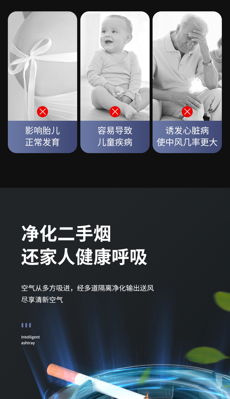 烟灰缸空气净化器智能除二手烟吸烟去烟味室内客厅办公室抽烟神器详情5