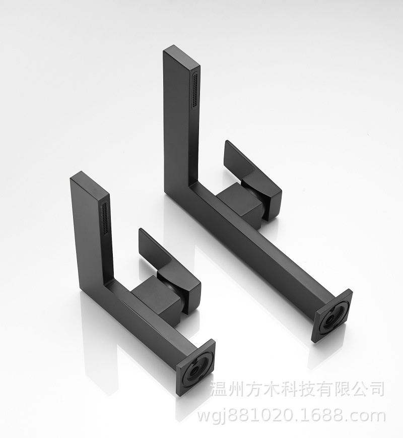 All-copper flat seven-shaped square creative bathroom, waterfall, single hole, single handle, side-opening basin, cold and hot water faucet for washing Specification drawing