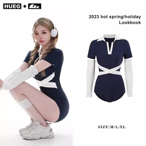 Korean-style one-piece swimsuit for women, 2024 new summer model, slimming, long-sleeved, sun-protective, pure desire style, sports student swimwear