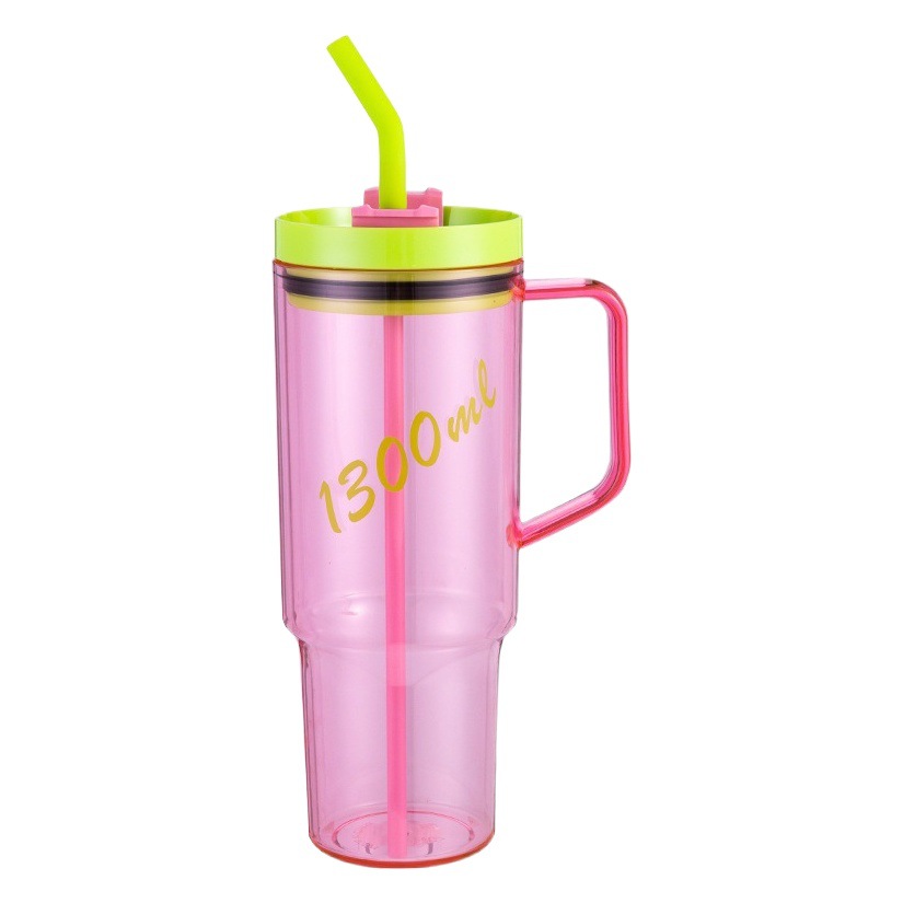Taza de plástico de paja de gran capacidad con mango 40oz taza de automóvil taza de fitness hervidor deportivo diseño creativo negro