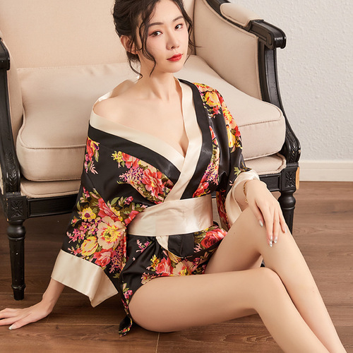 Fan Lei sexy lingerie women's printed kimono lace-up pajamas sexy temptation hot passion suit uniform cheongsam