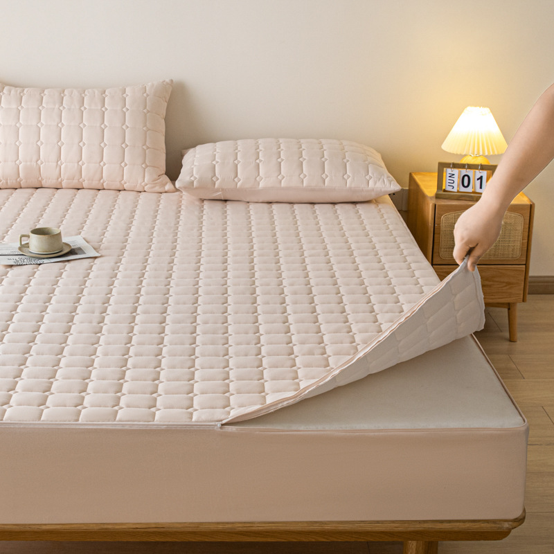 Wolxiang 2025 New Skin-Friendly Cotton Six-Sided All-Inclusive Quilted Bread Grids Bed Sheet Bed Pad Protective Cover Bed Cover
