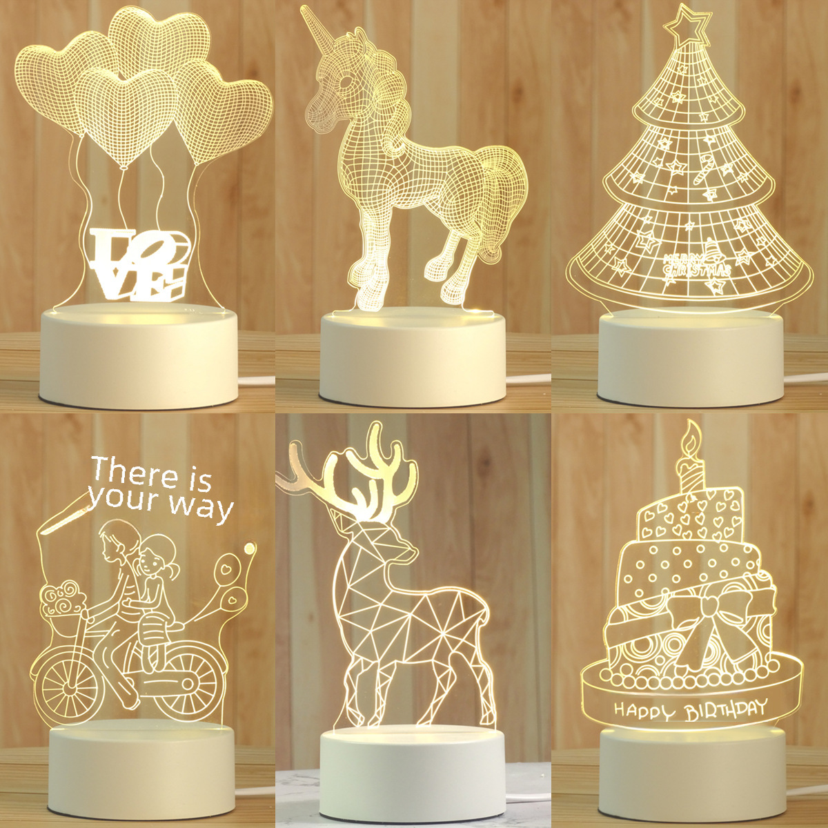 Charging Oak Small Night Light Base USB Plug-in LED Lamp Wooden Cultural Creative Table Lamp Button 7-color Night Light Gift Lamp