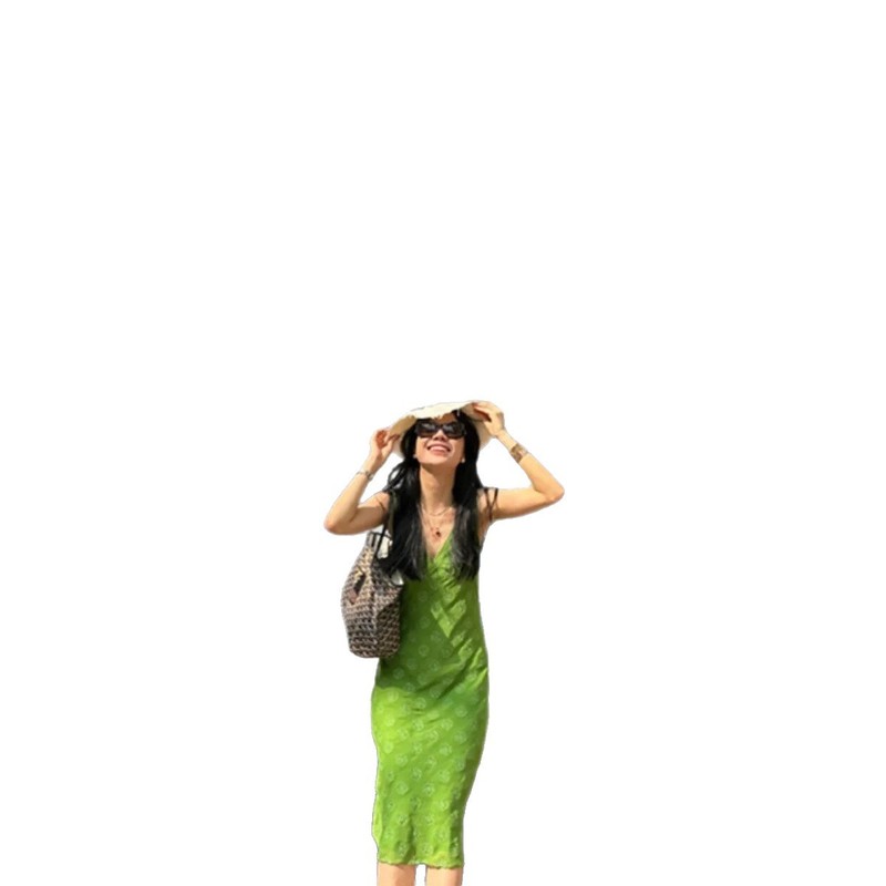复古绿色V领无袖连衣裙女法式气质辣妹修身显瘦小个子短裙夏|undefined
