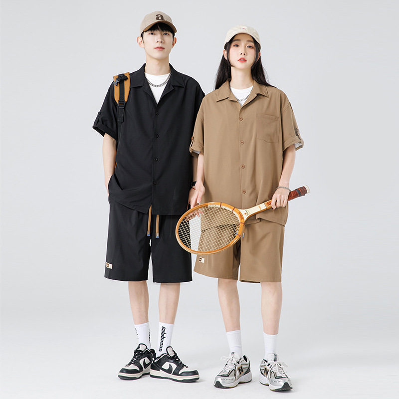 Summer Ultra-thin Draped Ice Silk Men's and Women's Same Shirt Suit 2024 Short-sleeved Polo Shirt Solid Color Sports Suit