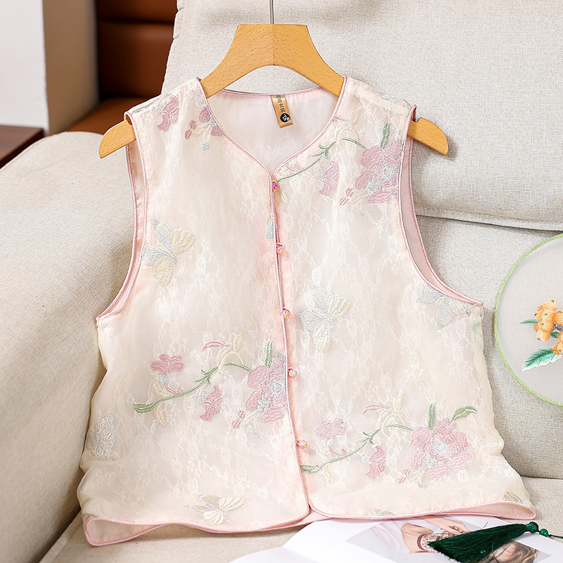 2025 Jacquard New Waistcoat New Chinese Style Vest Women's Embroidered National Style Spring and Summer Buckle Top Vest Sleeveless
