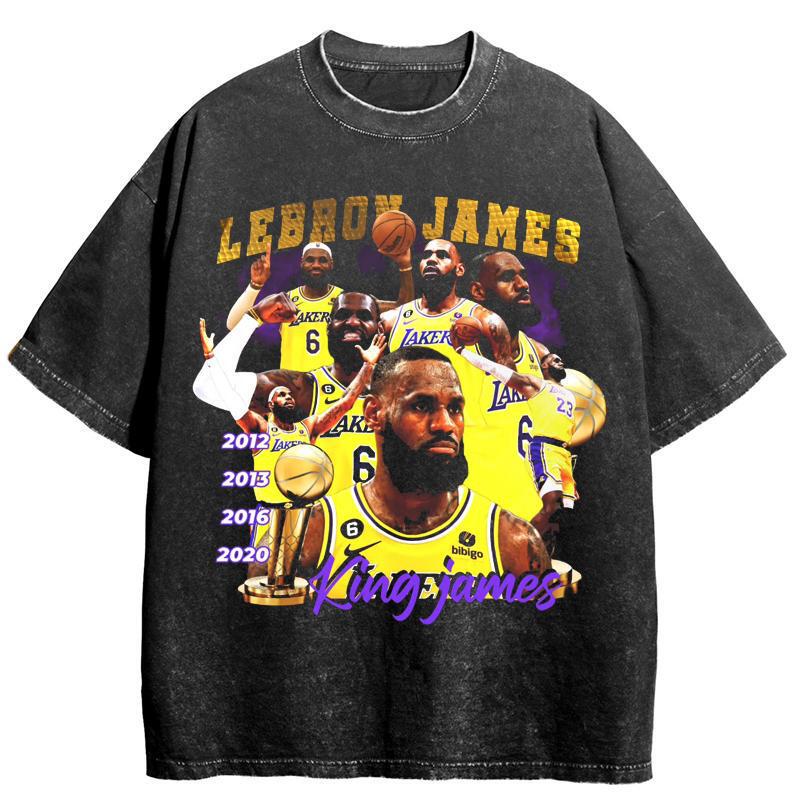 European and American Basketball Classic Movie Character Pattern Collection European and American Washed Retro Direct Spray Men's and Women's Short-Sleeved T-Shirts