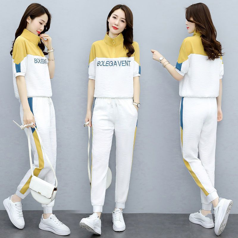 Summer Wear 2025 New Fashion Suit Pants Women's Clothing Age-Reducing Foreign Style Sports and Leisure Two-Piece Leggings Suit