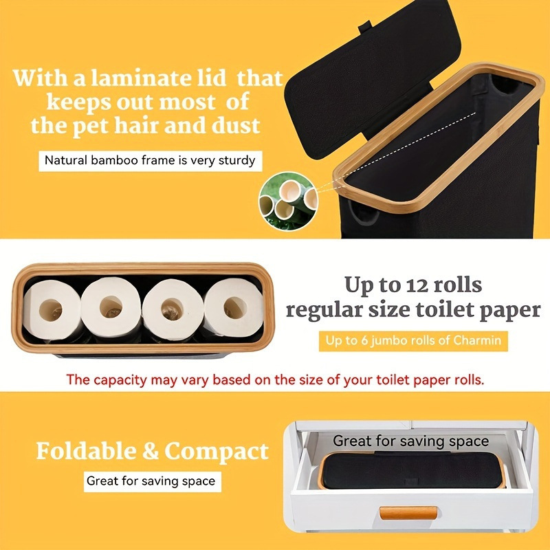 Bamboo Storage Basket Toilet Paper Holder With Lid Waterproof Visible Design For Home Garden Household Cleaning_voghion.com