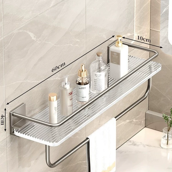 Acrylic + gun grey single-layer storage rack 60cm with rod (punching/no punching for dual use)