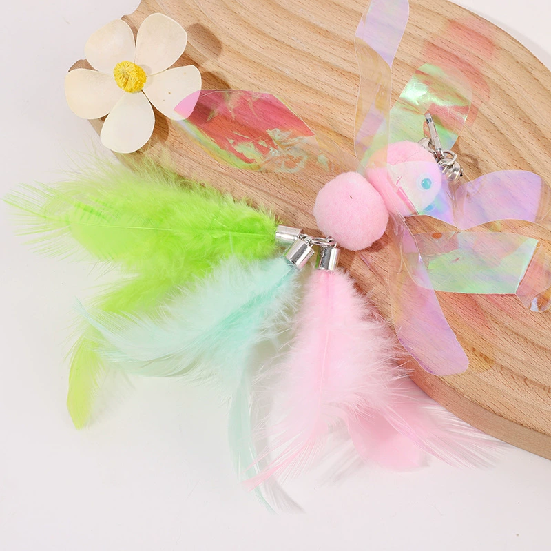Cross-border colorful sequin bee teasing cat stick replacement head cute little bee feather tail teasing cat artifact factory wholesale