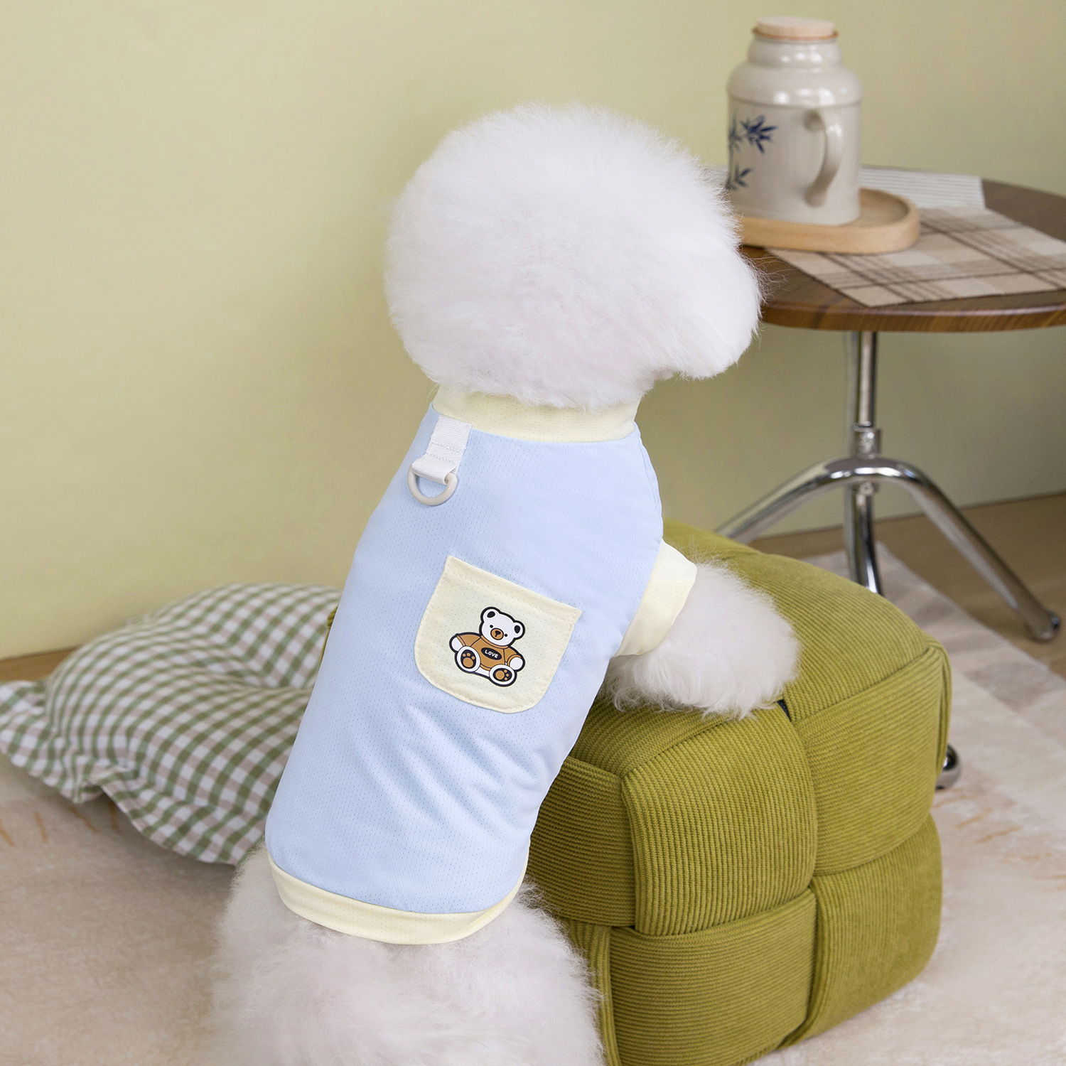 Primavera y verano perro lindo macaron bolsillo oso camiseta perro pequeño y mediano peluche bichón gato mascota ropa