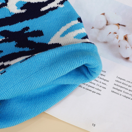 Camouflage Pattern Knit Beanie Autumn/Winter Brimless Cap Woolen Hat Parent-Child Hooded Hat Outdoor Skiing Warm Hat