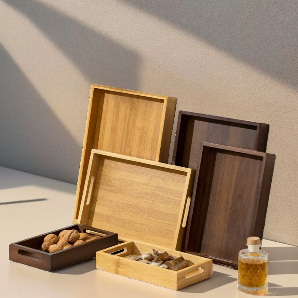 Bamboo wooden palleth peach wood grain handle home tea tray hotel tea tray rectangular storage disk manufacturer wholesale -> Бамбуковая деревянная подносная поднос с ручкой из древесины персикового дерева, прямоугольная чайная подставка для дома, отель, поставщик оптом