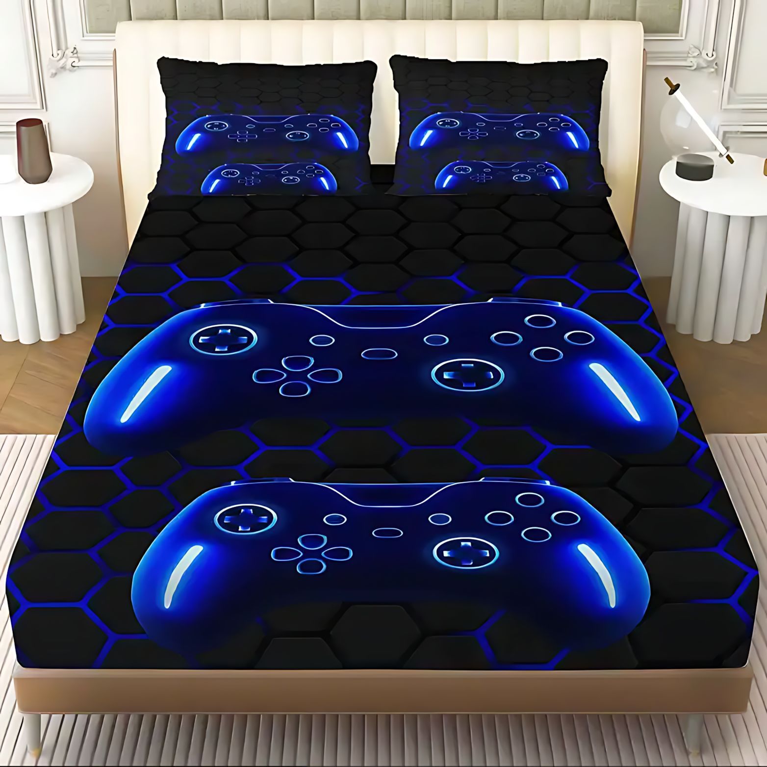 TEMU / JIT transfronterizo oscuro cool gamepad HD digital impresión cama camisa colchón kit de ropa de cama