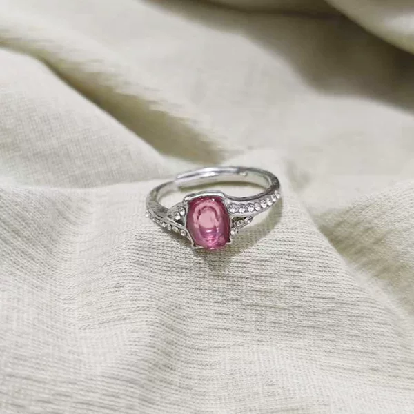 Natural Tourmaline Silver Ring Ins Design Accessible Luxury Fashion Versatile Women's Crystal Jewelry Live Adjustable Ring