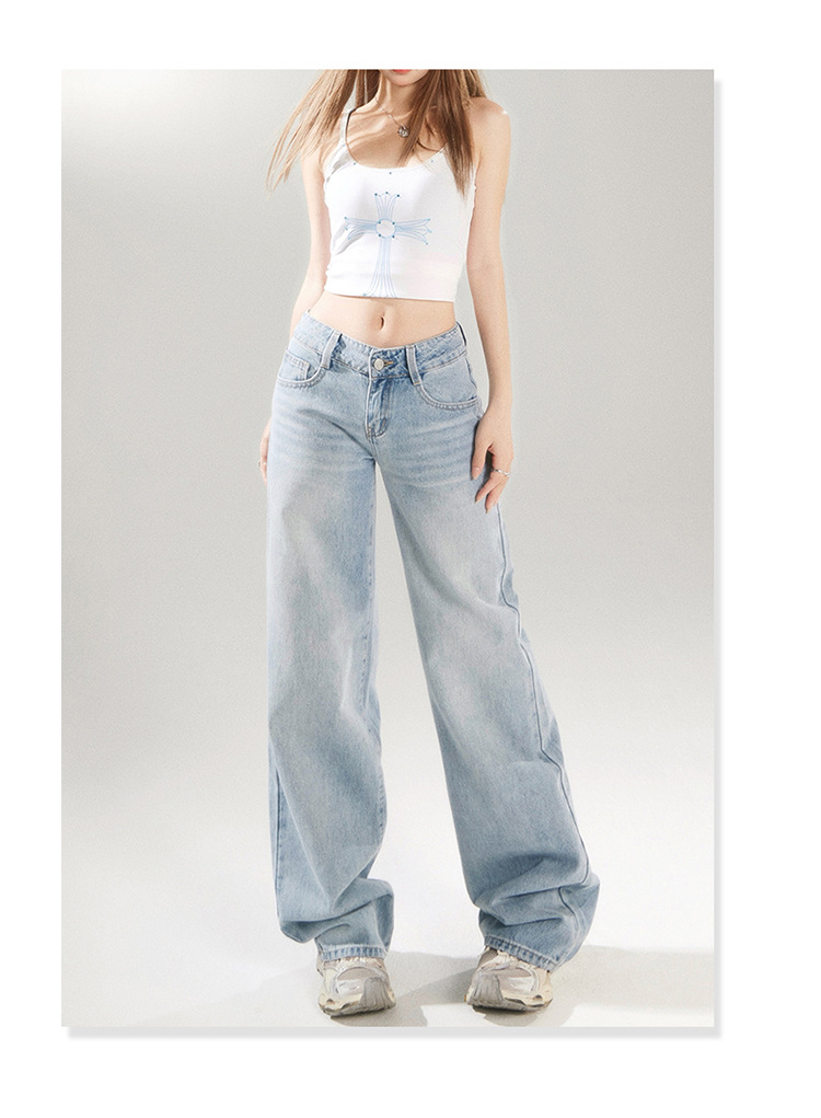 American retro low-waisted spicy girl loose wide-leg pants versatile spring and summer straight-leg jeans for women & long pants pic 16
