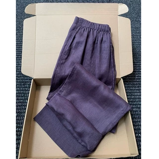 CHAO级推荐！紫色亚麻休闲裤女春夏新款韩系时髦松紧腰百搭阔腿裤