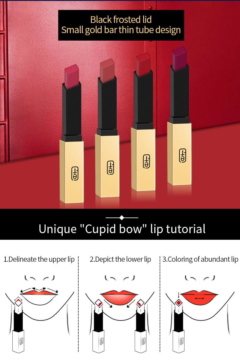 VIBELY European and American small gold bar non-stick cup matte Lipstick 16-color gold tube nude lipstick export wholesale beauty products undefined