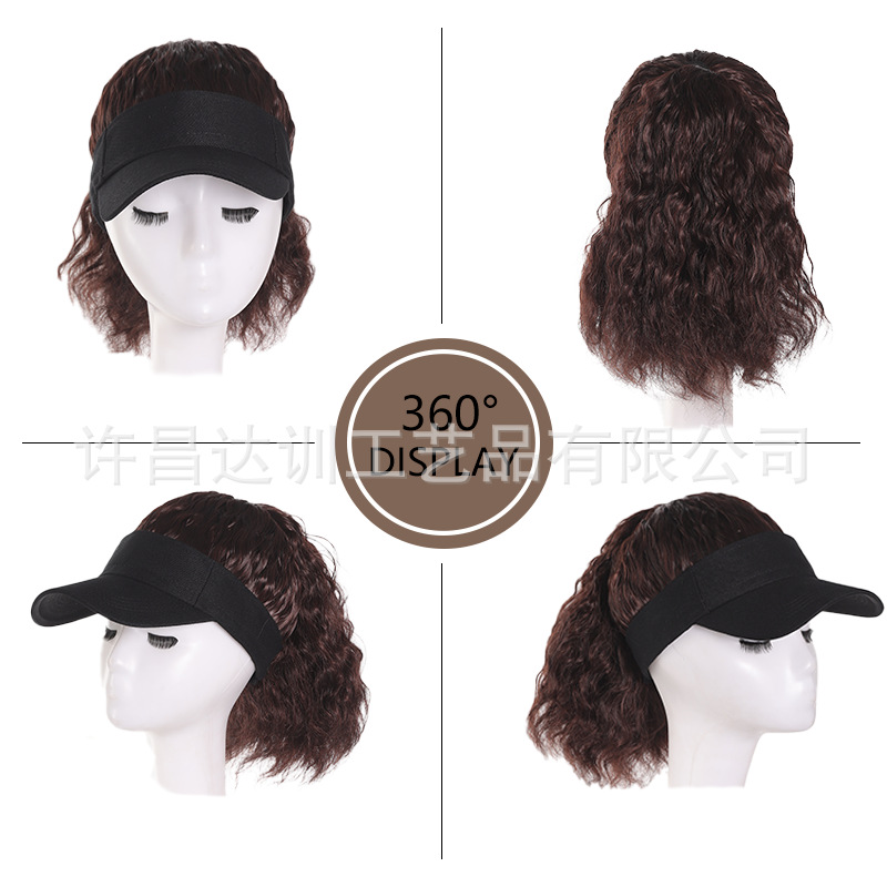 Cabello ondulado vacío sombrero de caballo, peluca sintética de seda de alta temperatura estilo de cabello corto fino de seda de alta temperatura cola de caballo