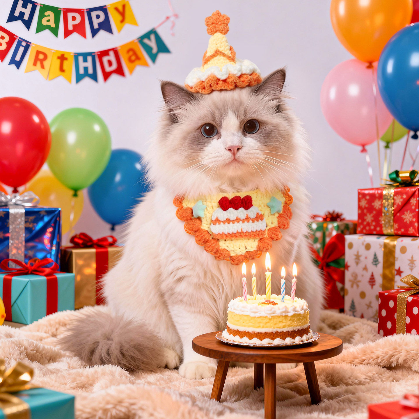 Gatos perros pañuelos de cumpleaños decoración de Año Nuevo ropa accesorios pastel sombrero bufones mascotas toallas de saliva gatito image 2