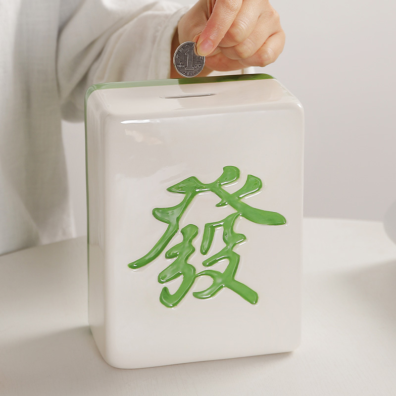 Mahjong fortuna alcancía de cerámica creativa gran cambio moneda alcancía decoración del hogar Decoración regalo de cumpleaños