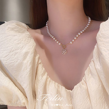 锁骨链2023年新款巴洛克珍珠项链女时尚镂空雏菊锆石颈链时尚