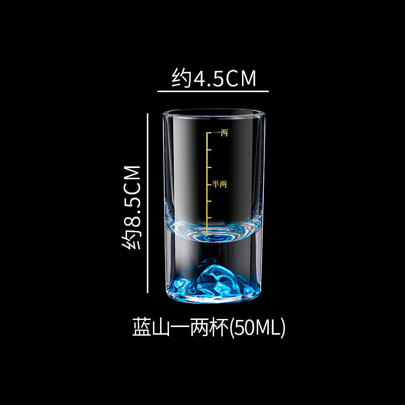 Taza de licor de alta calidad pintada de oro con dos tazas de licor de Jinshan con una escala doméstica de dos tazas de licor de montaña azul dispensador de vinos de vidrio conjunto de vinos