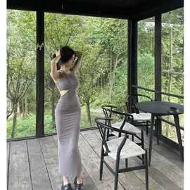 深圳南油冷淡系设计感连衣裙灰色纯欲风女装时髦新款减龄洋装夏