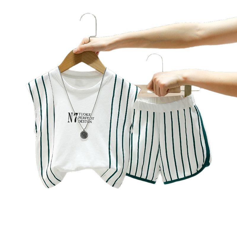 7921 traje de chaleco de verano para niños 2025 nuevos pantalones cortos sin mangas de verano para niños de dos piezas ropa de bebé de moda
