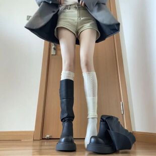 White Long Socks for Women, Stacked Socks for Autumn and Winter, Leg Warmers for Pairing with Long Boots, Knight Boot Socks, Knight Boot Socks