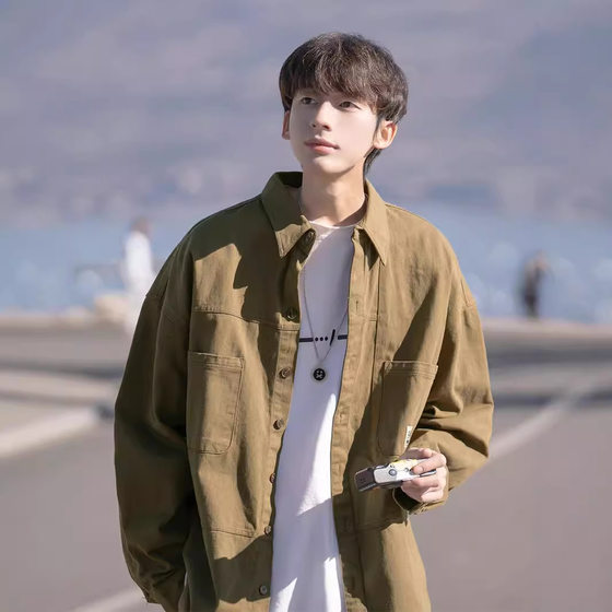Japanese Style Workwear Long-sleeved Shirt Jacket Men's Spring and Autumn Casual Shirt Men's American Style Retro Loose Men's Jacket